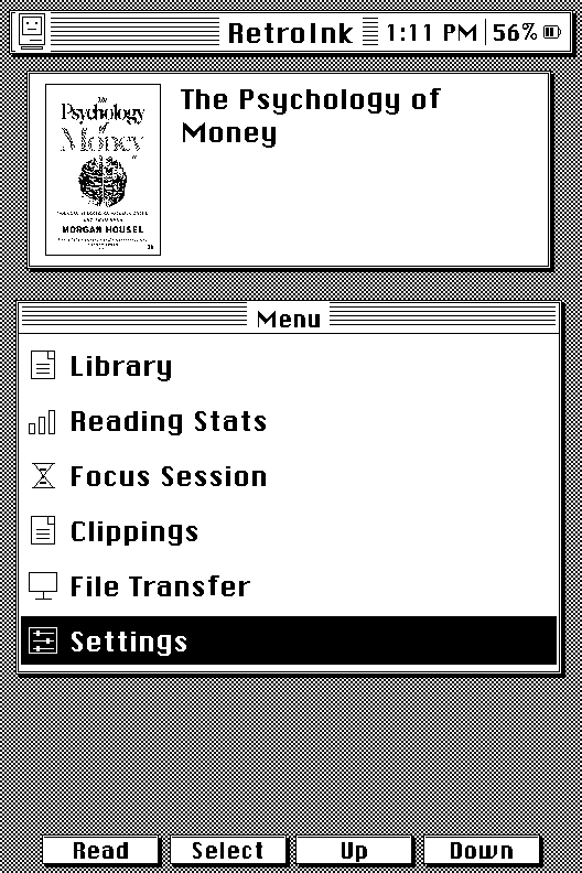 RetroInk's Home screen, styled after classic Macintosh System 6