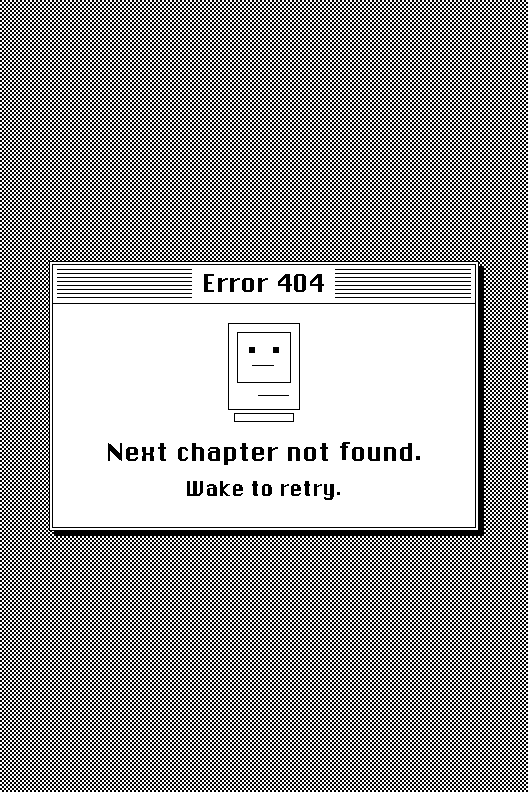 RetroInk sleep screen styled as a classic Mac Error 404 dialog