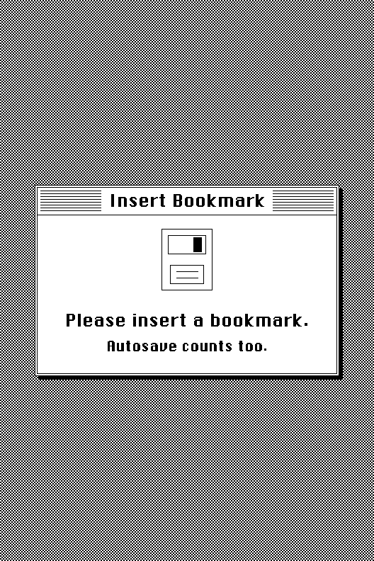 RetroInk sleep screen styled as a classic Mac Insert Bookmark dialog